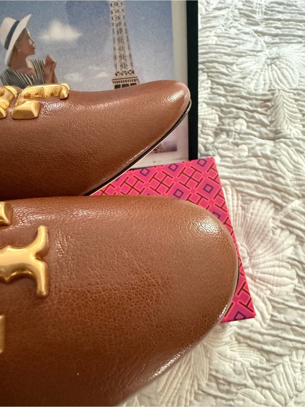 Tory Burch Brown Leather Slip-On Loafers with Gold Logo